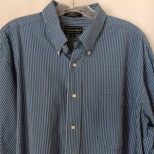 Preswick & Moore Shirt Men's 17 1/2 Neck 36 Arm Length Cotton Blue Plaid Dress